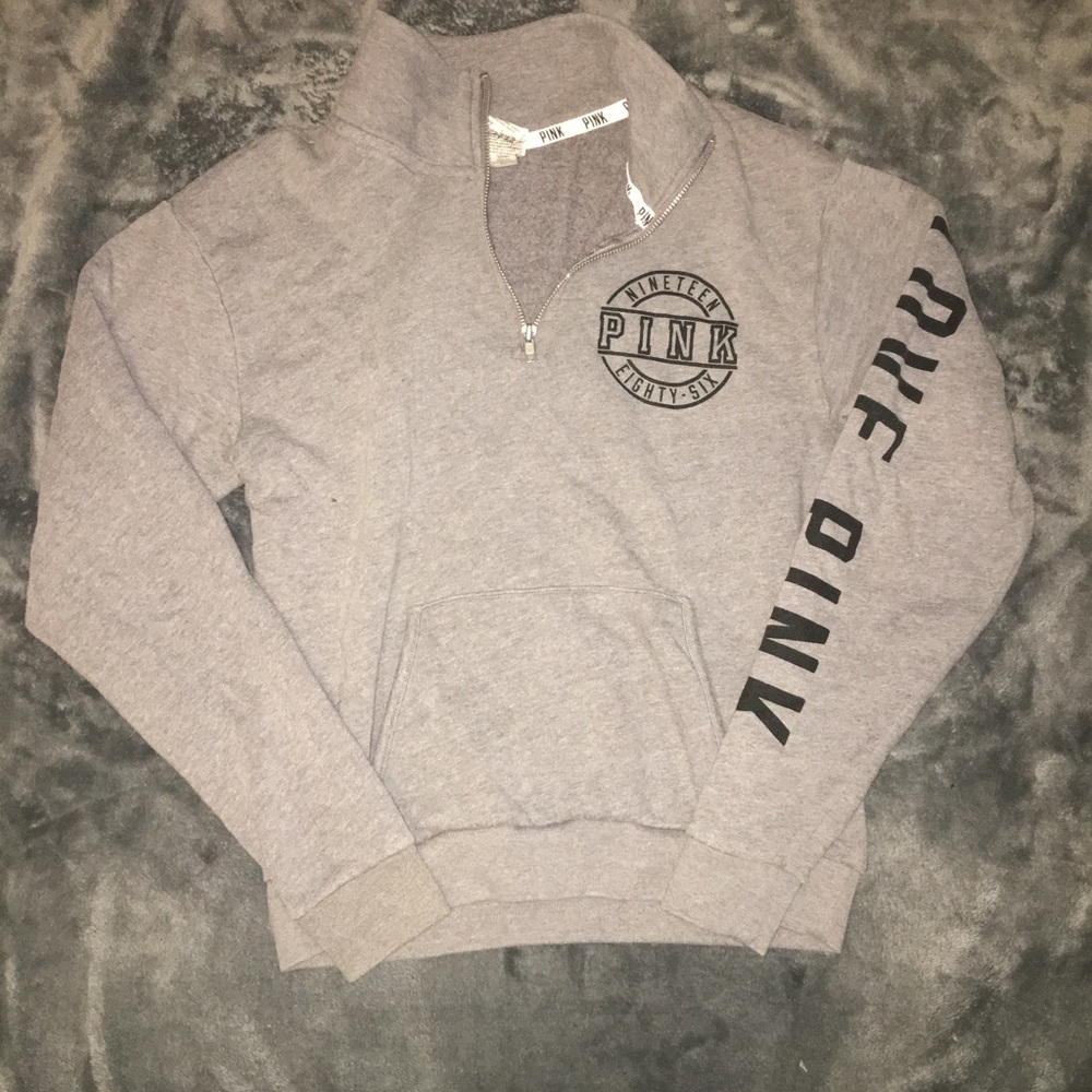 PINK Grey quarter zip pullover
